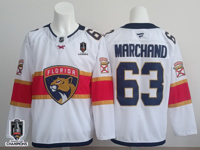 Men 2025 Florida Panthers #63 Marchand White Fanatics Home Premium NHL Jersey style 2